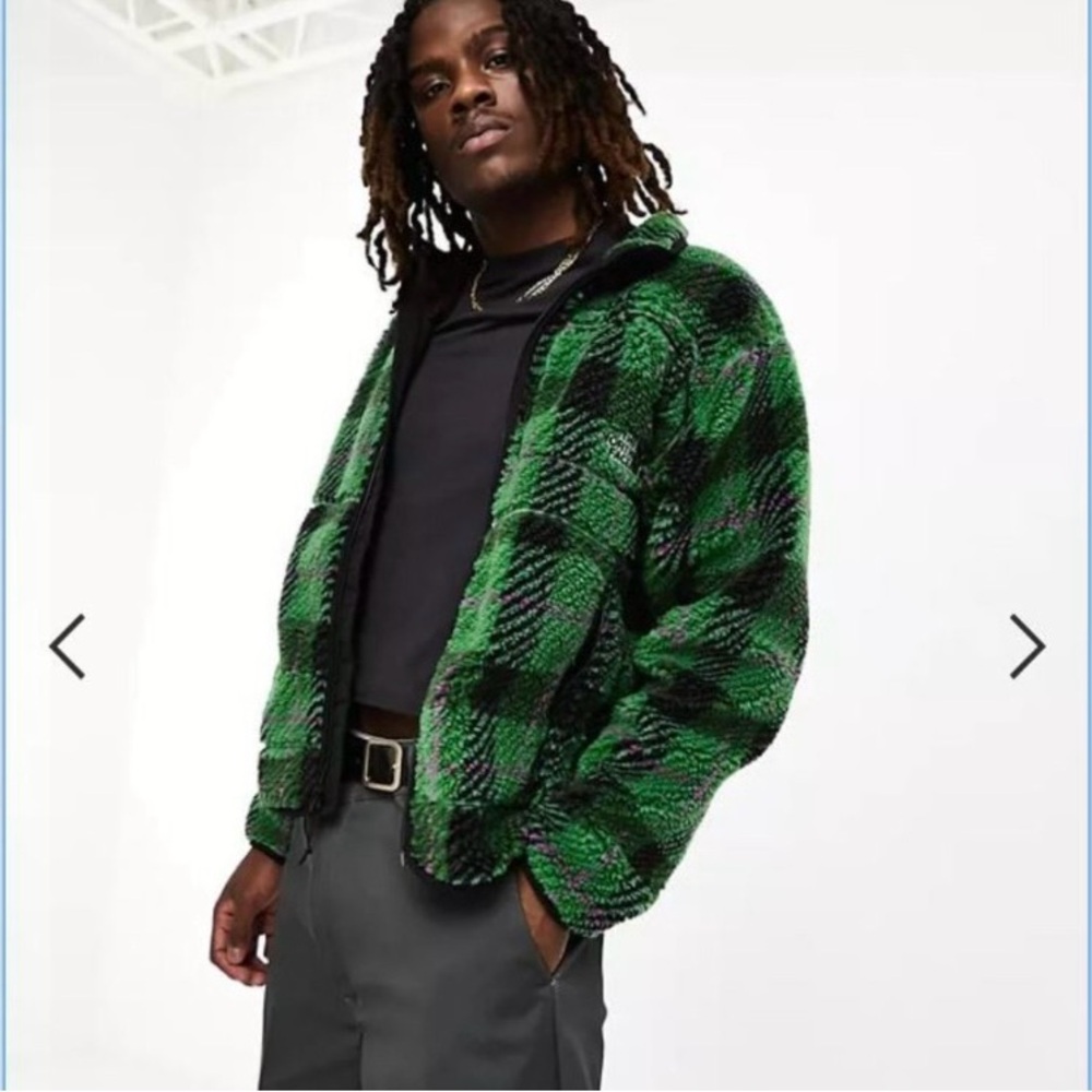 The North Face Extreme Pile Green Plaid Full Zip Fleece Jacket Men’s XL NWOT